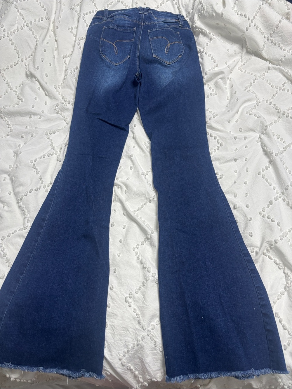 Dark Blue Women's YMI Frayed-Hem Boot Cut High Rise Jeans - Picture 4 of 4